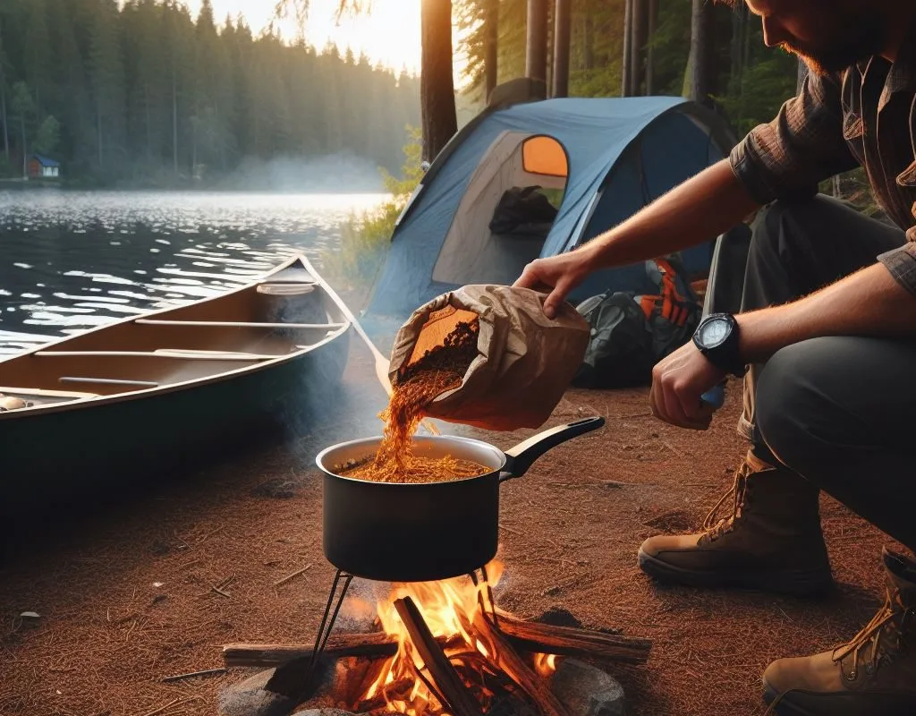 Assorted Dehydrated Camping Meals Showcasing Fruits, Vegetables, And Meats.