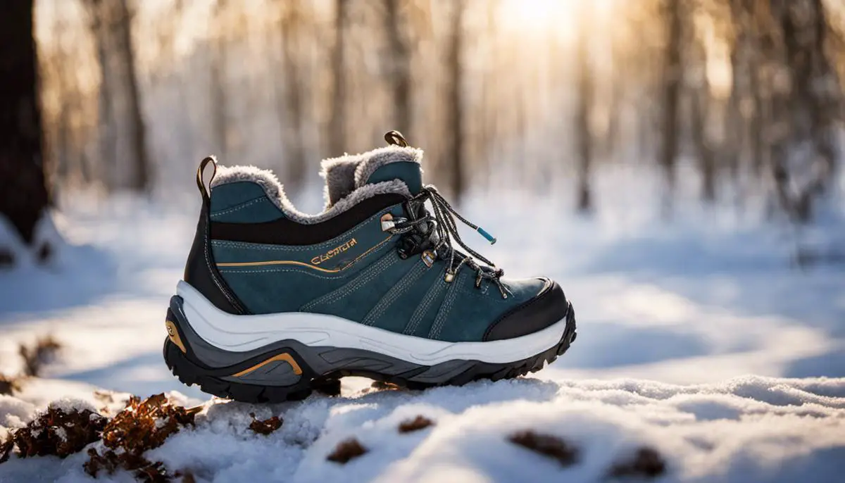 A Pair Of Winter Walking Shoes With Proper Insulation, Waterproofing, And Traction. The Shoes Are Comfortable And Fit Well To Provide A Pleasant Walking Experience During Winter.