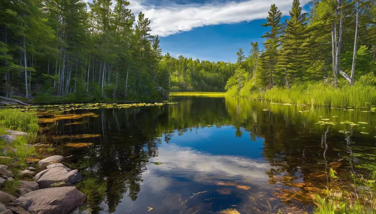 A Tranquil Lake Surrounded By Pristine Wilderness In Ely, Minnesota
