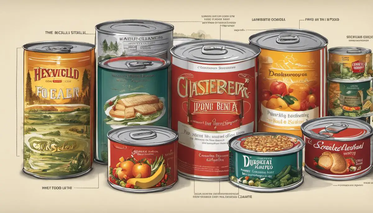 Diagram Illustrating The Process Of Canned Food Preservation, From Sealing In Cans To High-Heat Sterilization, And The Resulting Extended Shelf Life Of The Food.