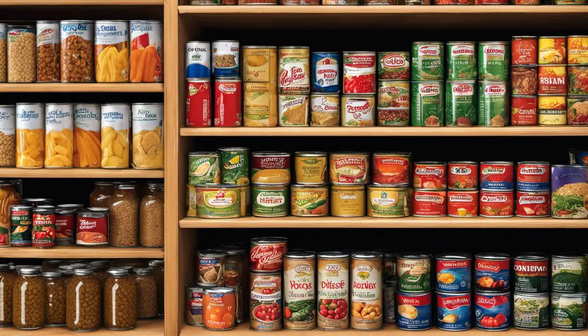 An Image Showcasing Various Canned Food Options In A Pantry.